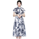 Elegant Black and White Short Sleeve Midi Dress - FashionByTeresa